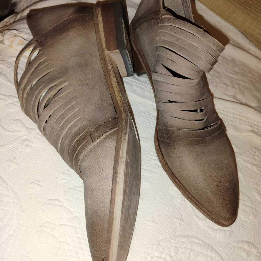Free People Beige Leather Suede Ankle Boots